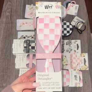 MacKenzie-Childs Pink and White Check Detangler Brush